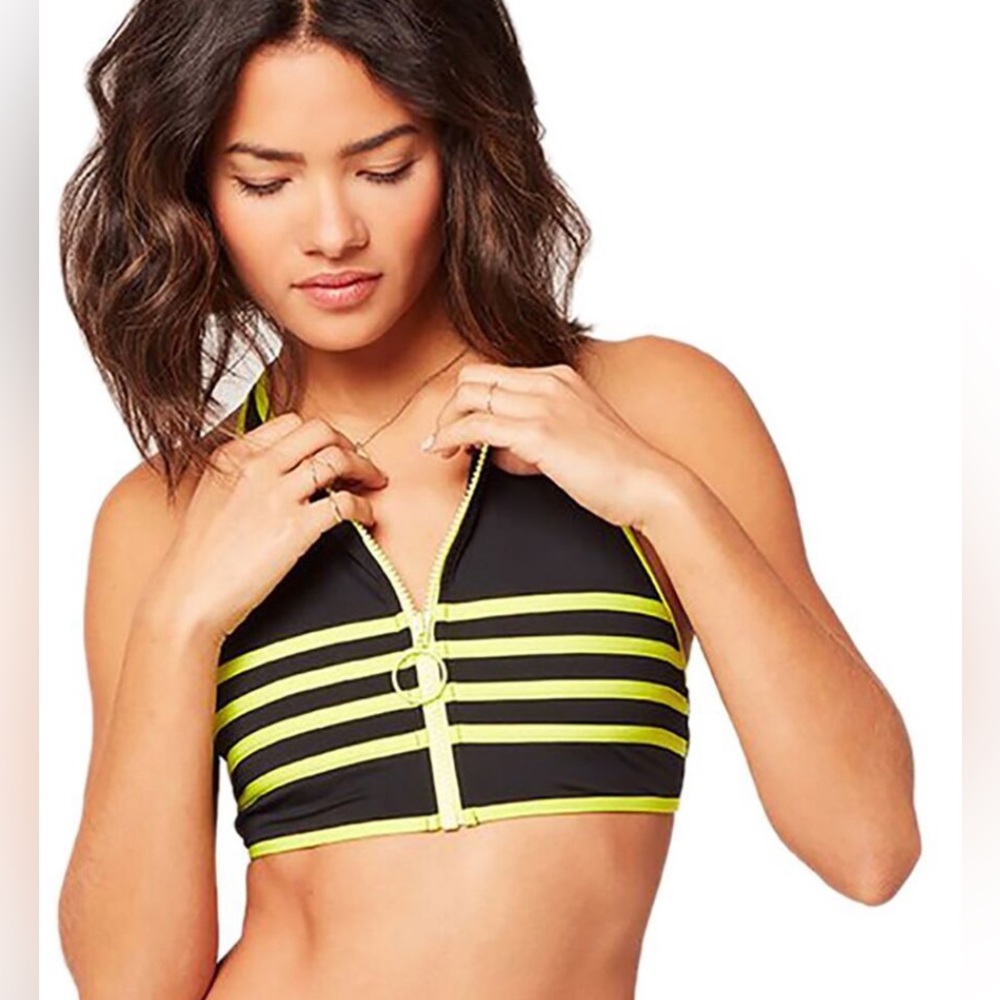 L*Space Surf Club Bikini Top Black Yellow Size L Revolve NWT